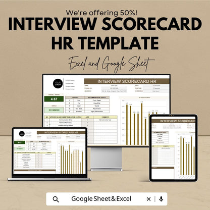Interview Scorecard HR Template | Candidate Evaluation Form | Hiring Interview Rating Sheet | Excel & Google Sheets