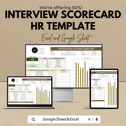 Interview Scorecard HR Template | Candidate Evaluation Form | Hiring Interview Rating Sheet | Excel & Google Sheets