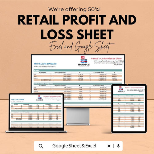 Retail Profit and Loss Sheet for Small Business | Google Sheet Template | Track Revenue & Expenses | Profit Loss Statement Template