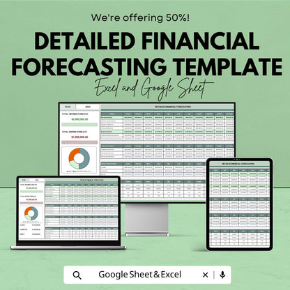 Detailed Financial Forecasting Template | Business Finance Tracker | Revenue & Expense Forecast | Financial Planner