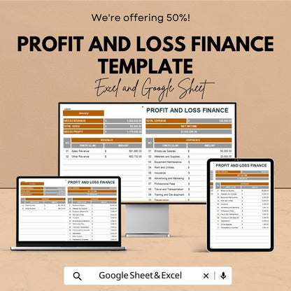 Profit and Loss Finance Template | P&L Statement Spreadsheet | Income and Expense Tracker | Business Financial Report Template