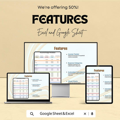 Household Budget Worksheet | Google Sheets Template | Family Budget Planner | Personal Finance Tracker | Budget Management Spreadsheet
