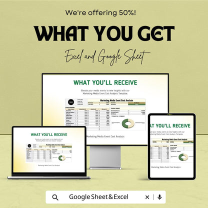 Marketing Media Event Cost Analysis Template | Excel & Google Sheets Budget Planner | Event Expense Tracker | Financial Summary Dashboard