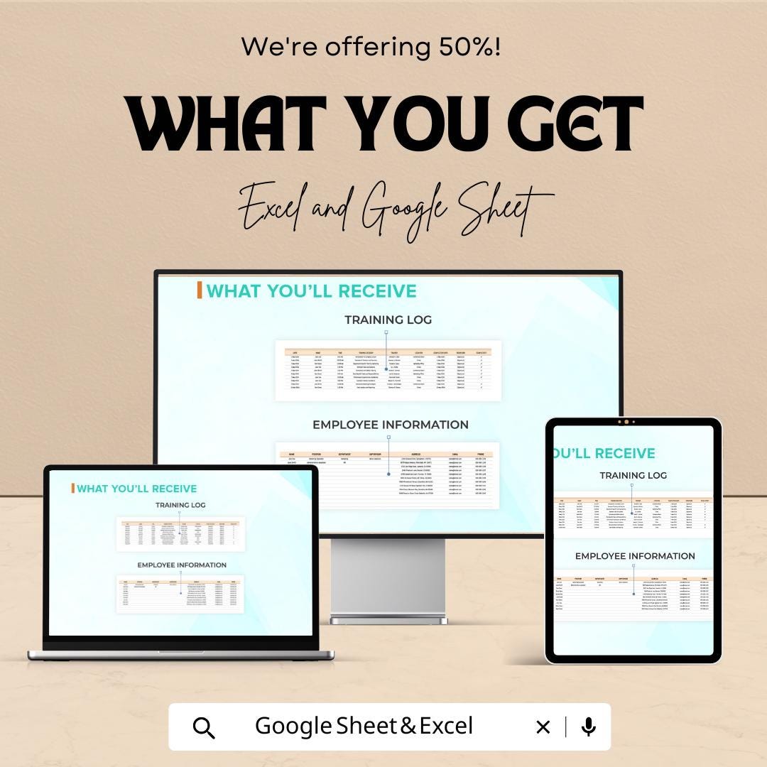 Startup Employee Training Log Template | Excel & Google Sheets | Employee Training Tracker | HR Training Record | Staff Training Log