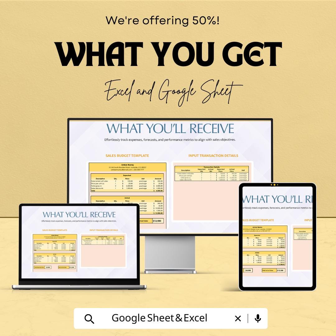 Sales Team Budget Sheet | Excel and Google Sheet | Sales Expense Forecast Template | Business Budget Tracker | Sales Planner Tool