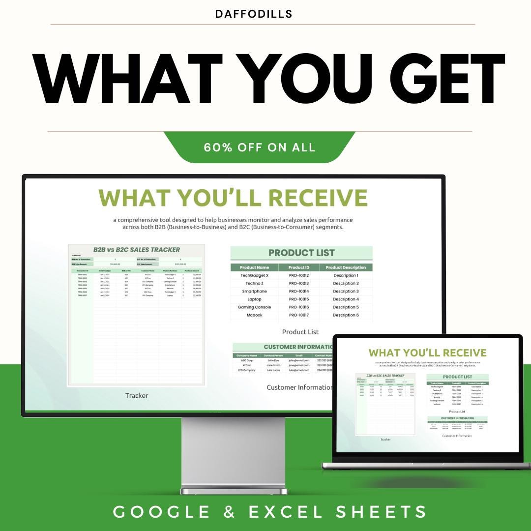 B2B vs B2C Sales Tracker Template, Sales Comparison Spreadsheet, Business Revenue Tracker, Google Sheets Excel