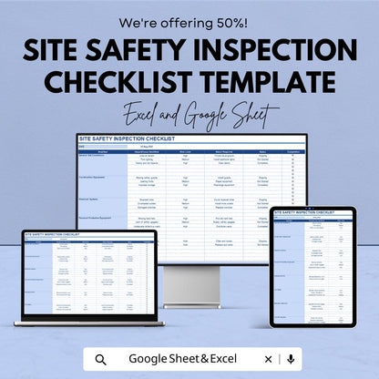Site Safety Inspection Checklist Template | Construction Safety Audit Form | Workplace Safety Log | Editable Excel & Google Sheets