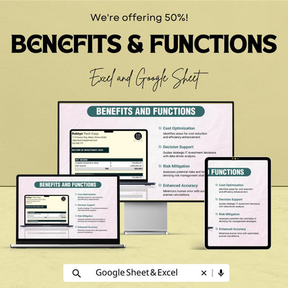 IT ROI Calculator Template, Return on Investment Spreadsheet, Tech Investment Tracker, Business ROI Calculator, Excel Google Sheets