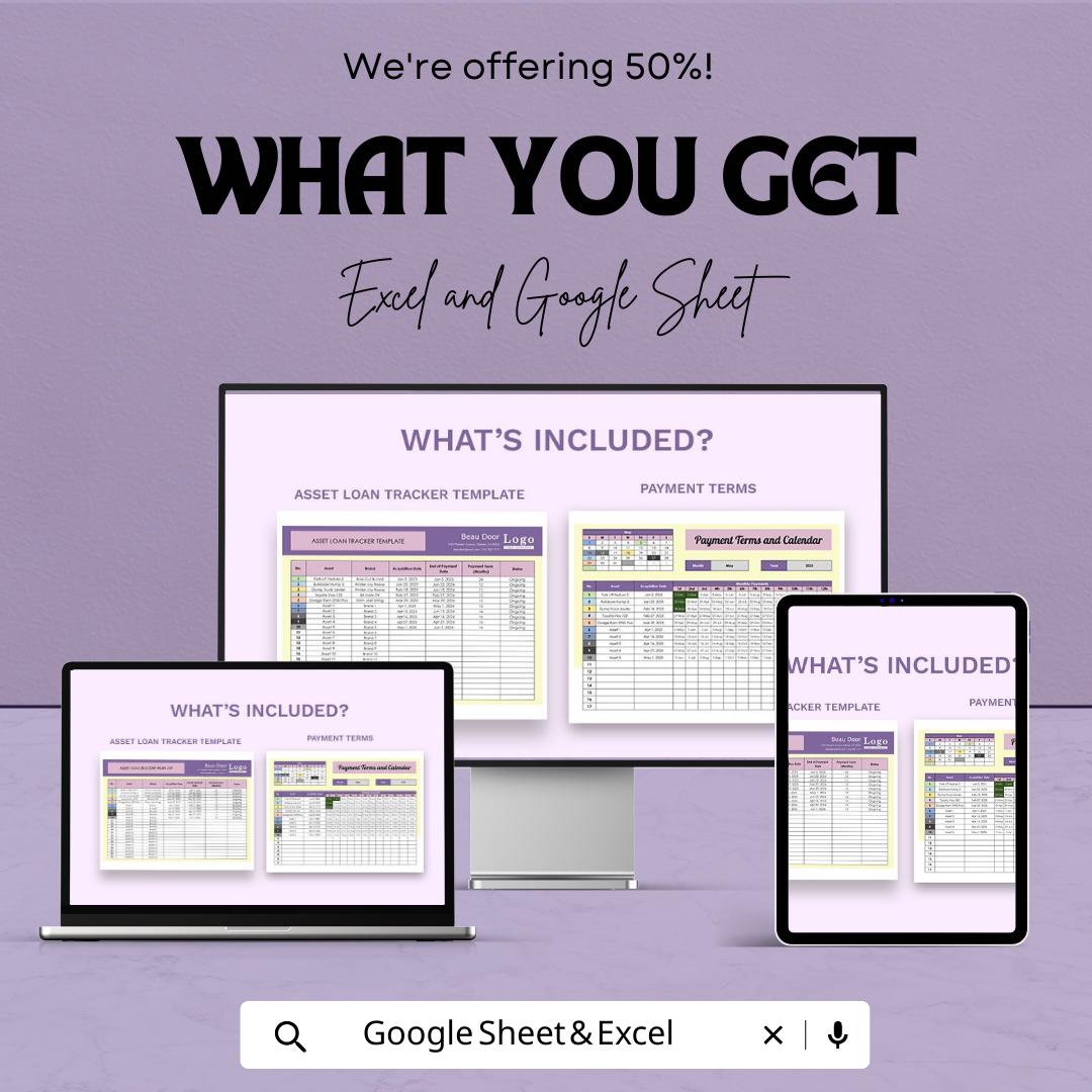 Asset Loan Tracker Template | Loan Payment Tracker Spreadsheet | Asset Management Log | Excel and Google Sheets Loan Tracking Template