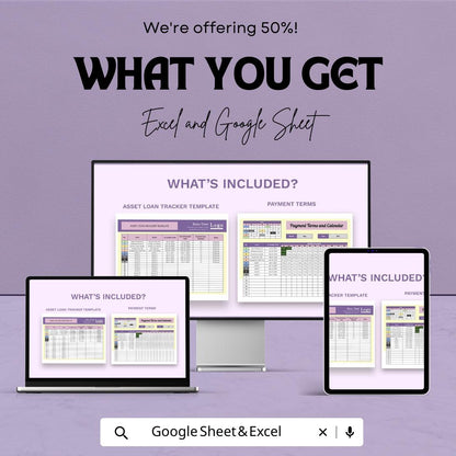 Asset Loan Tracker Template | Loan Payment Tracker Spreadsheet | Asset Management Log | Excel and Google Sheets Loan Tracking Template