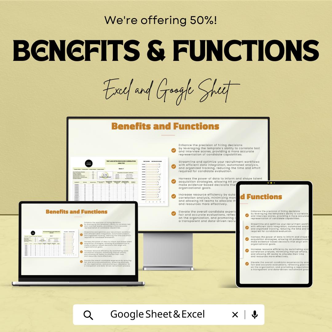 Test and Interview Score Correlation Analysis HR Template | Hiring Analytics Spreadsheet | Excel & Google Sheets Recruitment Tool