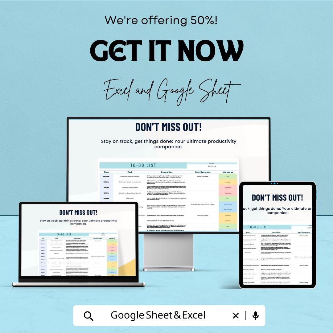 To-Do List Sheet | Daily Task Tracker | Excel & Google Sheets Template | Productivity Planner | Instant Download | Customizable Task List