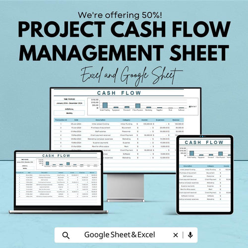 Project Cash Flow Management Sheet | Excel & Google Sheets | Cash Flow Tracker | Finance Planner | Budget Management Template