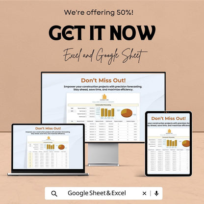 Construction Forecasting Template  | Construction Financial Forecast | Project Budget Forecast | Contractor Planning Spreadsheet