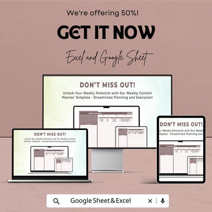 Weekly Content Planner Sheet | Google Sheets & Excel Template | Social Media Calendar | Content Plan Tracker | Digital Marketing Planne