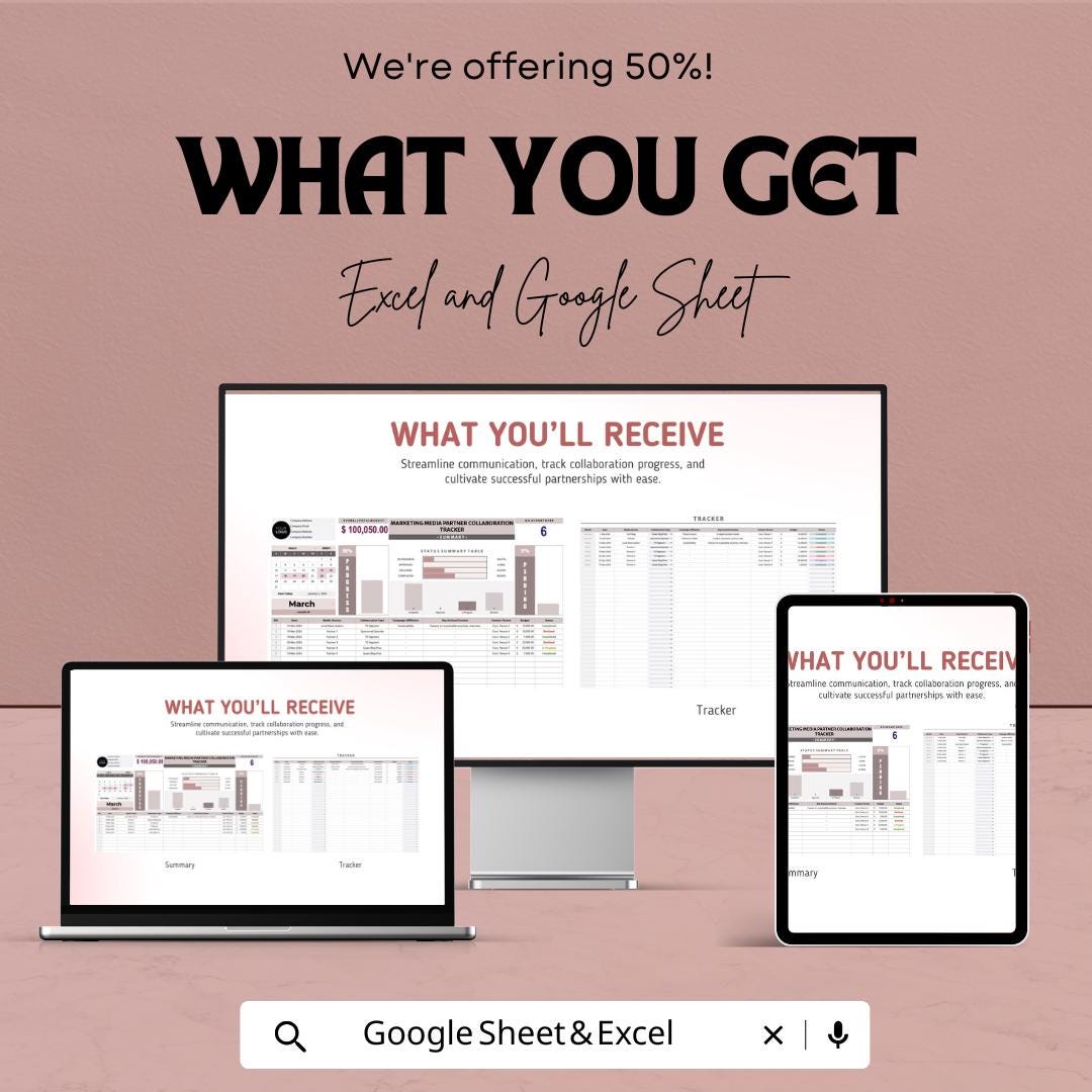 Marketing Media Partner Collaboration Tracker Template | Excel & Google Sheets | Campaign Partnership Manager | Media Tracking Spreadsheet
