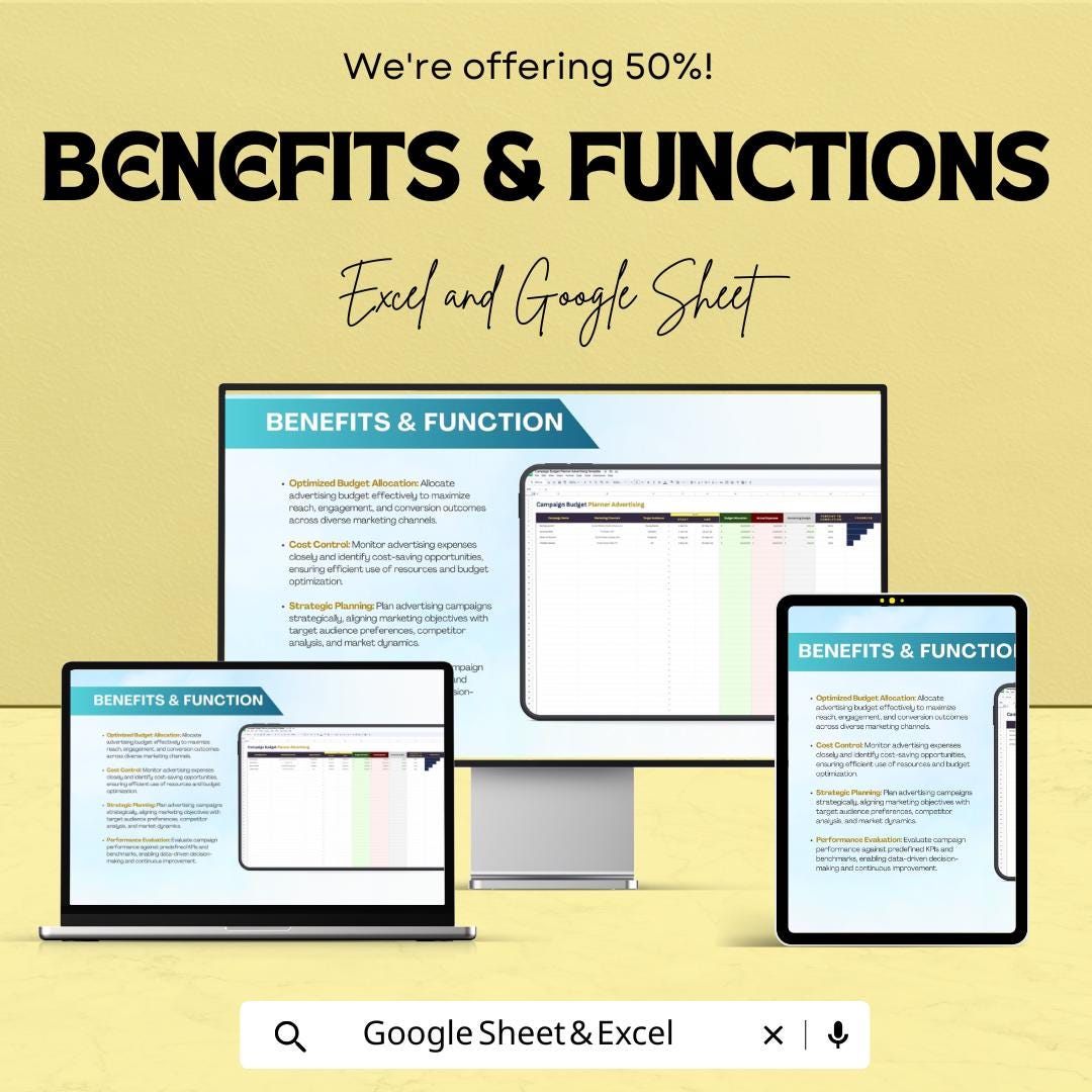 Campaign Budget Planner Advertising Sheet | Google Sheet & Excel Template | Marketing Campaign Budget Management