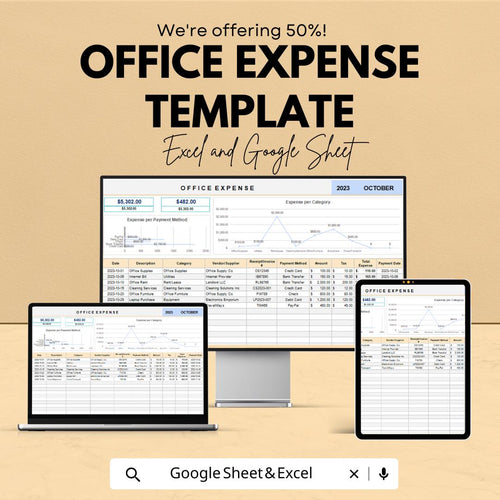 Office Expense Tracker Template Excel | Business Expense Spreadsheet | Expense Report Tracker | Office Budget Planner