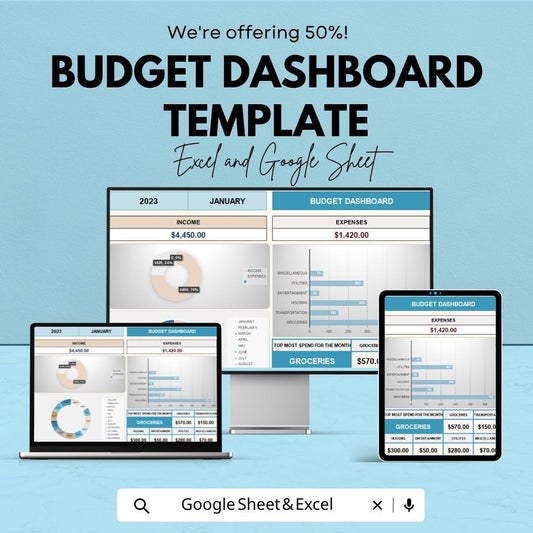 Budget Dashboard Template | Monthly Budget Planner Spreadsheet | Income and Expense Tracker | Financial Dashboard