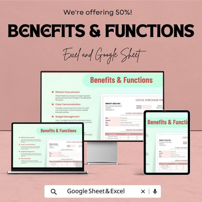 Local Purchase Order Template Excel Google Sheets | Procurement Tracker Spreadsheet | Vendor Order Form | Small Business Purchase Sheet |