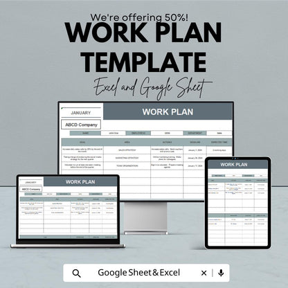 Work Plan Template | Project Management Planner | Productivity & Goal Planner | Digital Work Schedule