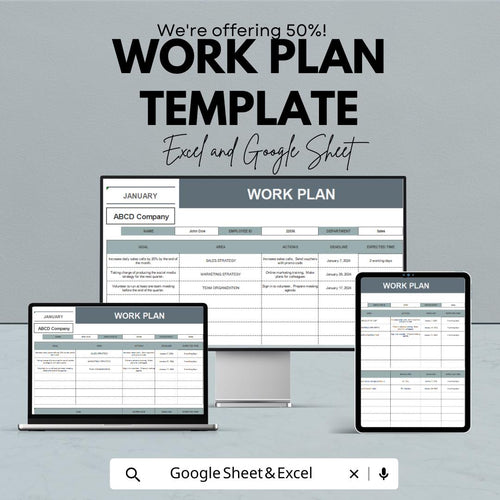 Work Plan Template | Project Management Planner | Productivity & Goal Planner | Digital Work Schedule