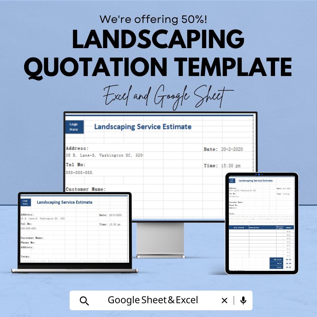 Landscaping Quotation Template | Landscape Service Estimate | Editable Quote Template | Lawn Care Price Estimate | Landscape Invoice