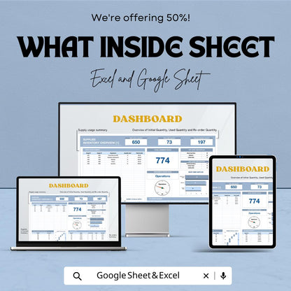 Supplies Inventory Sheet - Excel and Google Sheet Template for Real-Time Stock Tracking, Inventory Management & Reporting