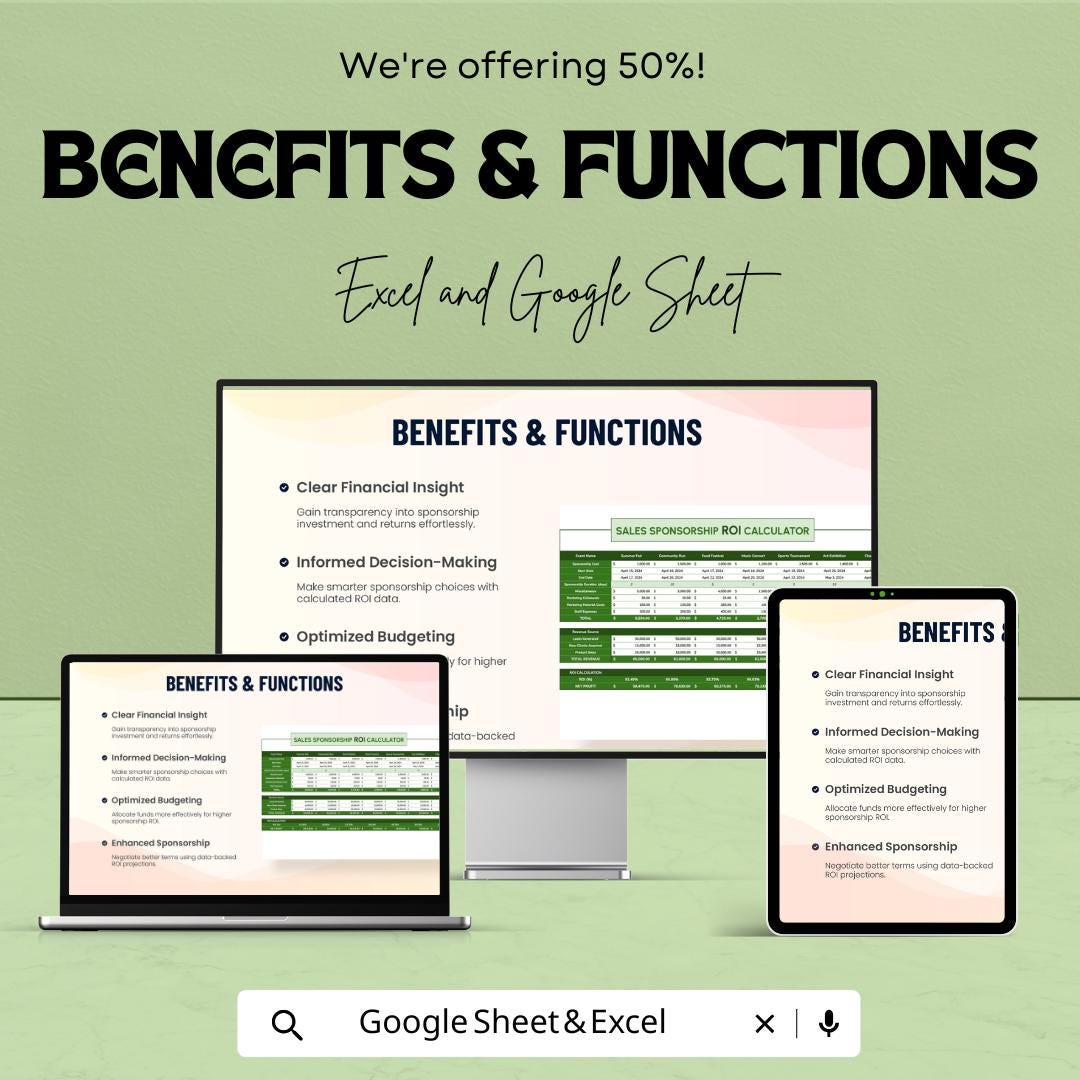 Sales Sponsorship ROI Calculator – Excel & Google Sheets Template for Sponsorship Analysis – 50% Off