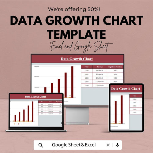 Data Growth Chart Template | Excel Growth Dashboard | Revenue Tracking Template | Business Growth Spreadsheet