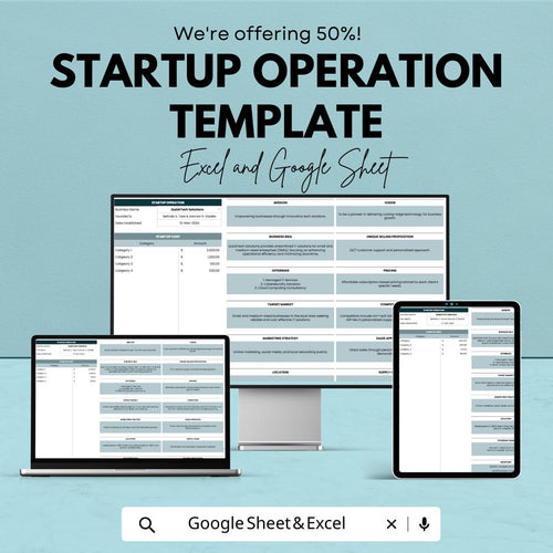 Startup Operation Template, Startup Planner Excel, Business Operations Sheet, Google Sheets Startup Plan, Startup Management Tracker