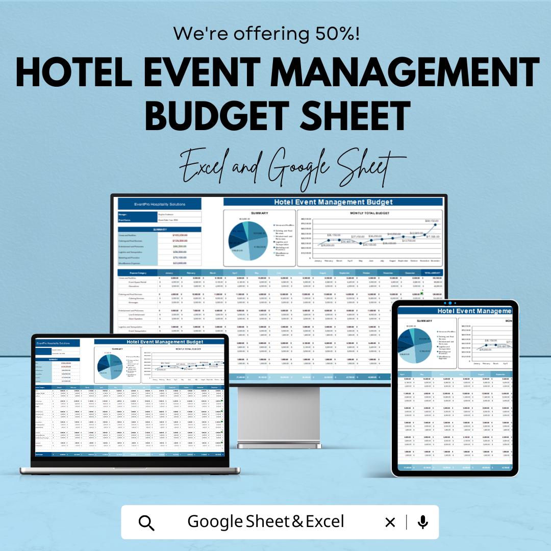 Hotel Event Management Budget Sheet | Excel and Google Sheet Template | Cost Tracking & Planning | Event Budget Planner for Hotels