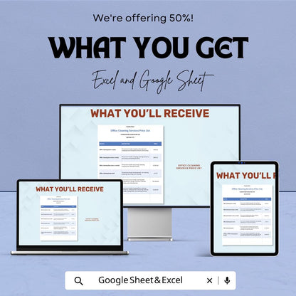 Office Cleaning Services Price List Sheet - Google Sheets Template - Professional Cleaning Service Pricing - Service & Rate Calculator