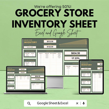 Grocery Store Inventory Template - Track Stock, Sales, and Profit with Excel & Google Sheets, Instant Download, Easy Inventory Management