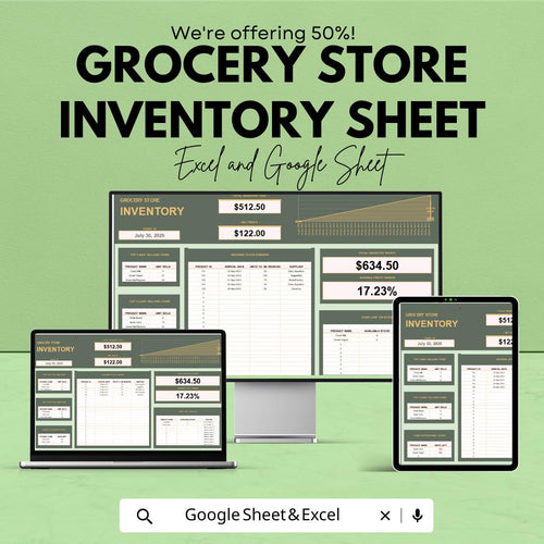 Grocery Store Inventory Template - Track Stock, Sales, and Profit with Excel & Google Sheets, Instant Download, Easy Inventory Management