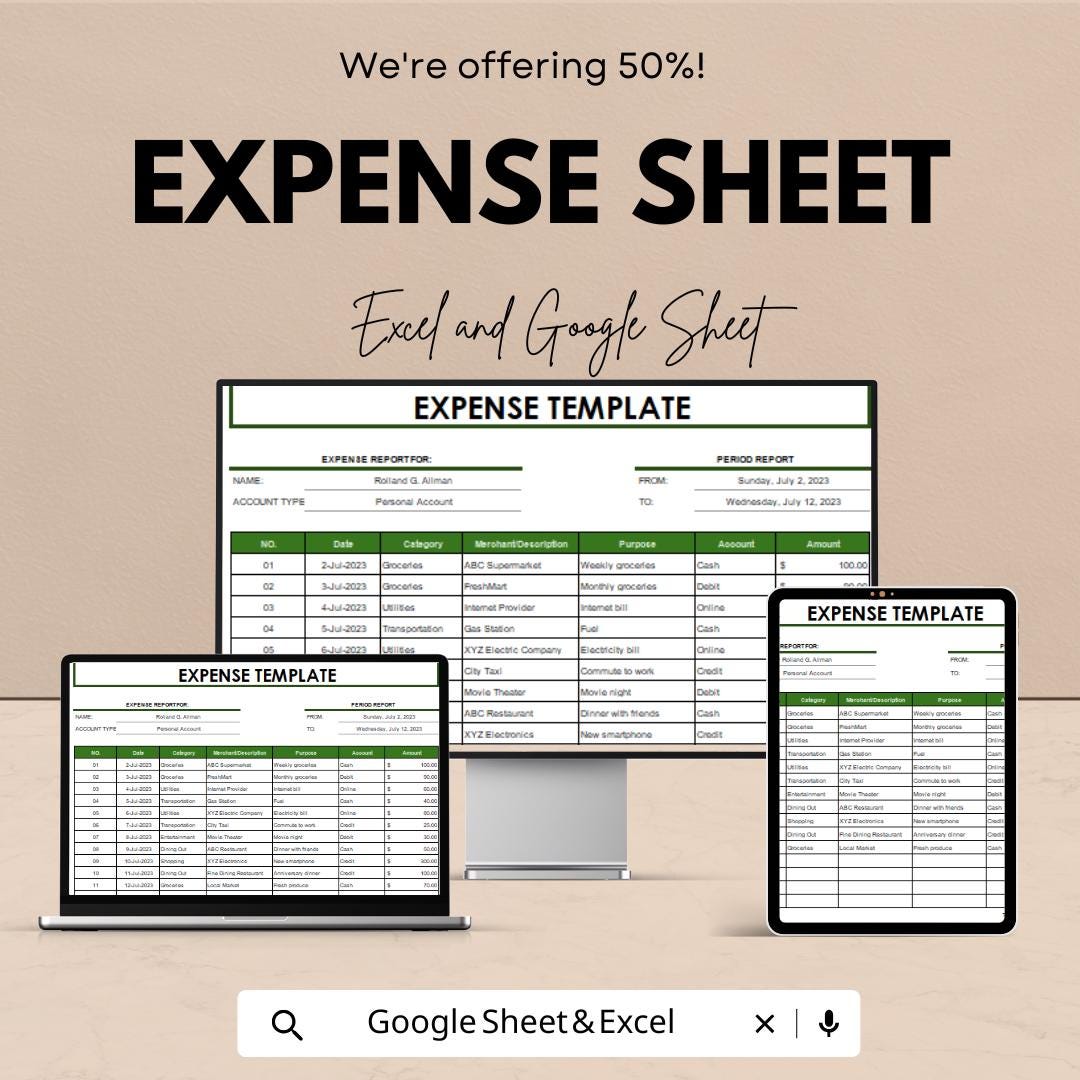 Expense Sheet for Google Sheets - Track Your Spending & Budgeting - Easy-to-Use Finance Tracker - Customizable Invoice and Expense Manager