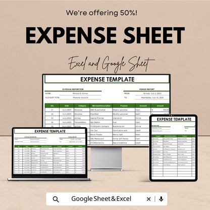 Expense Sheet for Google Sheets - Track Your Spending & Budgeting - Easy-to-Use Finance Tracker - Customizable Invoice and Expense Manager