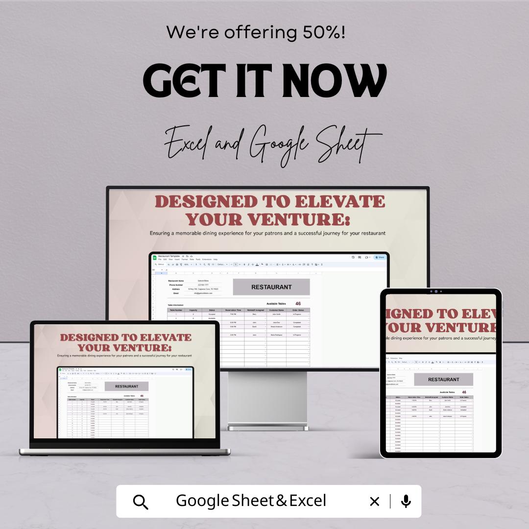 Restaurant Table Management Template | Reservation & Seating Planner | Waitlist Tracker | Restaurant Organizer Sheet