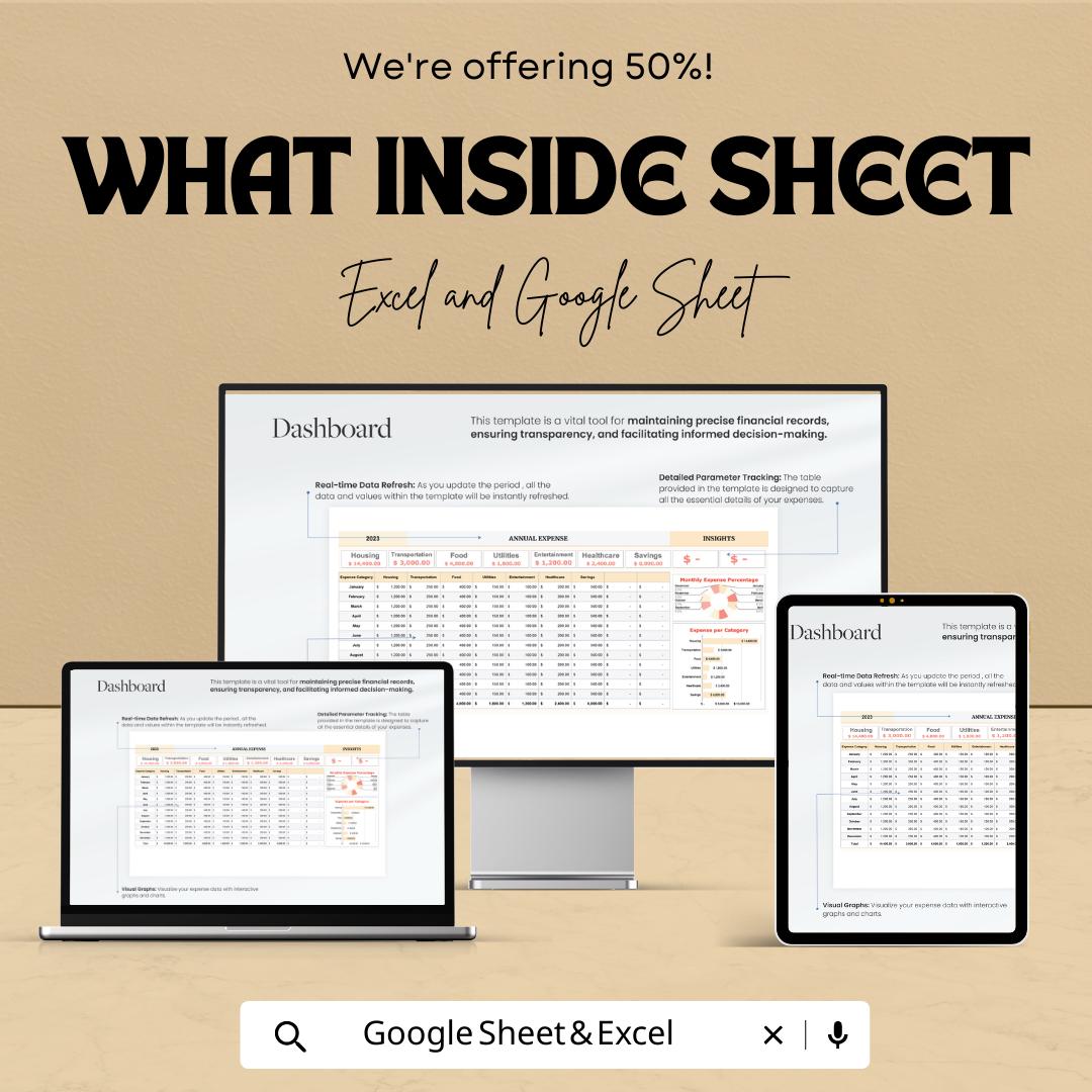 Annual Expense Tracker Template Excel & Google Sheets | Personal Budget Planner | Yearly Expense Spreadsheet | Finance Tracker Dashboard
