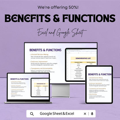 Demographic Representation Goals and Progress Tracker HR Template | Diversity & Inclusion sheet | HR Analytics Dashboard | Workforce Metrics