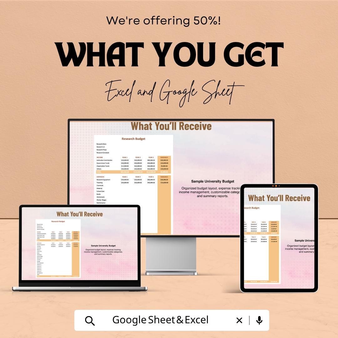 Research Budget Template Excel Google Sheets | Project Budget Planner | Grant Budget Tracker | Academic Budget Spreadsheet | Expense Tracker