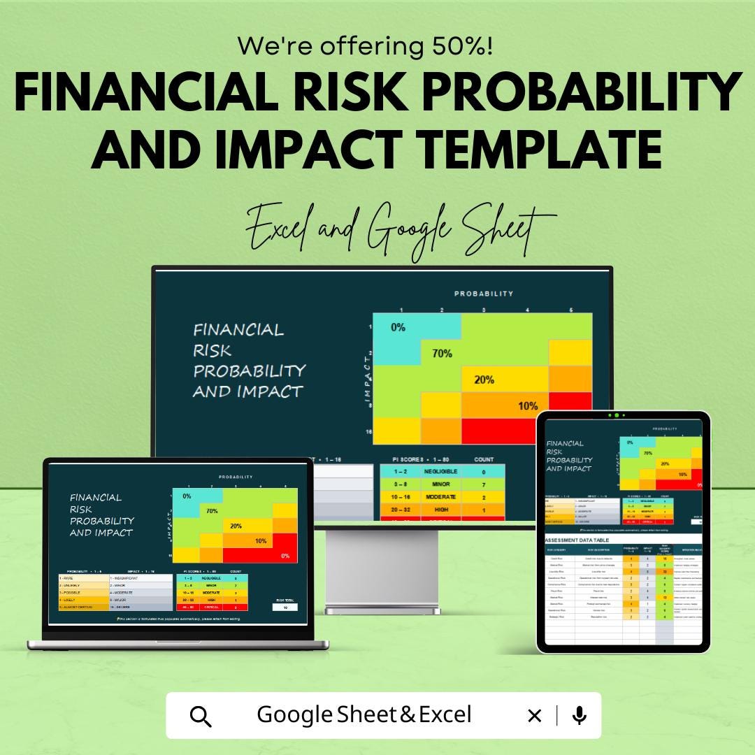 Financial Risk Probability and Impact Template | Risk Matrix Template | Risk Assessment Tool | Risk Rating & Analysis Spreadsheet