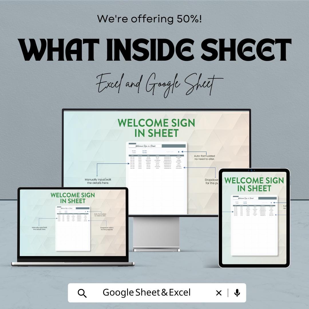 Welcome Sign-In Sheet | Excel & Google Sheets | Customizable | Easy Event Check-In Template