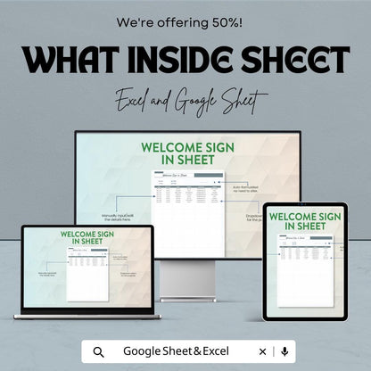 Welcome Sign-In Sheet | Excel & Google Sheets | Customizable | Easy Event Check-In Template