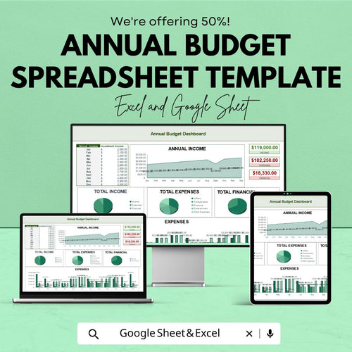 Annual Budget Spreadsheet Template | Excel & Google Sheets | Yearly Budget Planner | Expense Tracker Dashboard