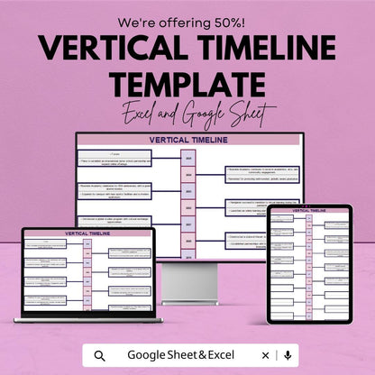 Vertical Timeline Template | Excel & Google Sheet | Project Milestone Tracker | Chronological Event Planner | Editable Layout