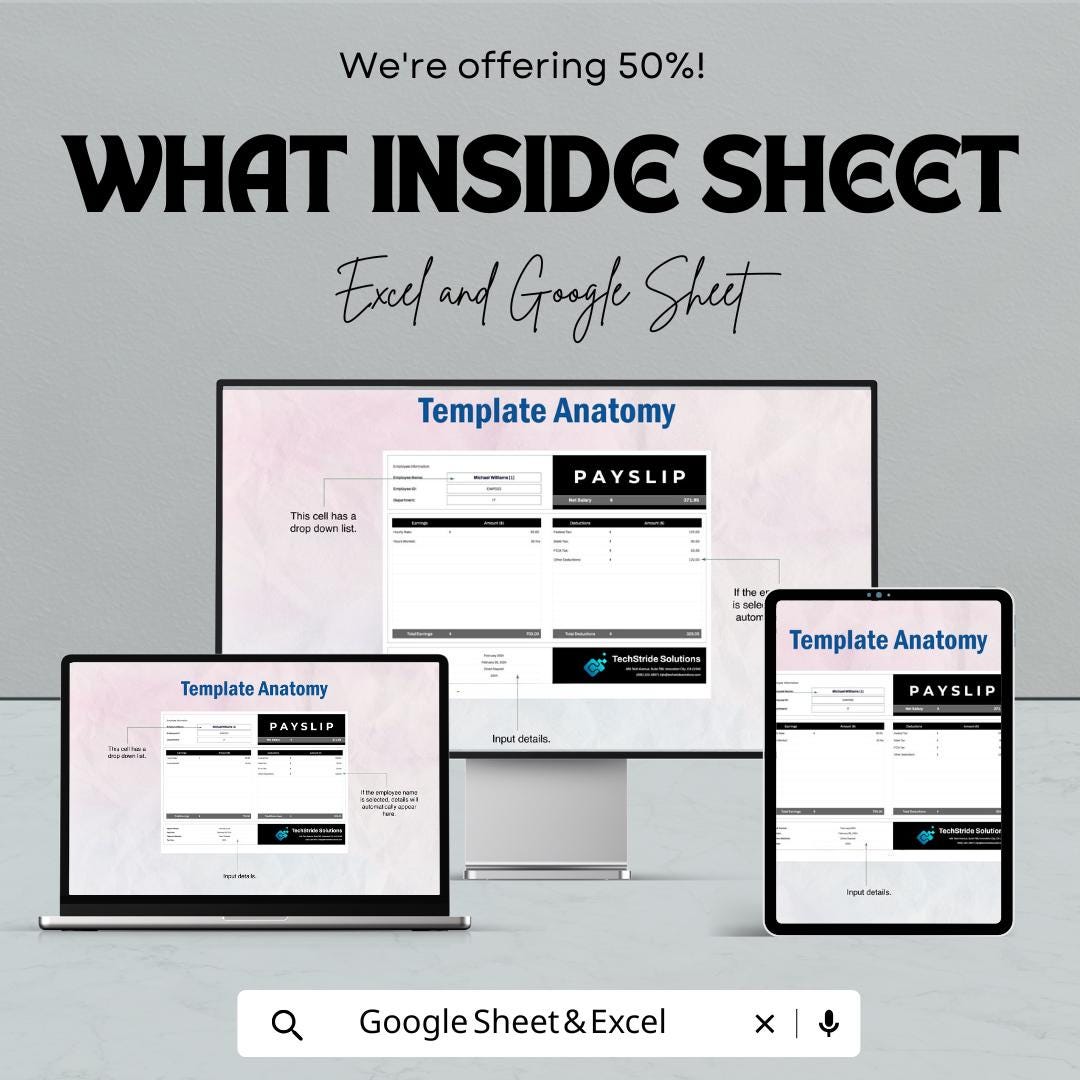 Payslip Payroll Sheet Template – Customizable Excel & Google Sheets for Employee Payslips