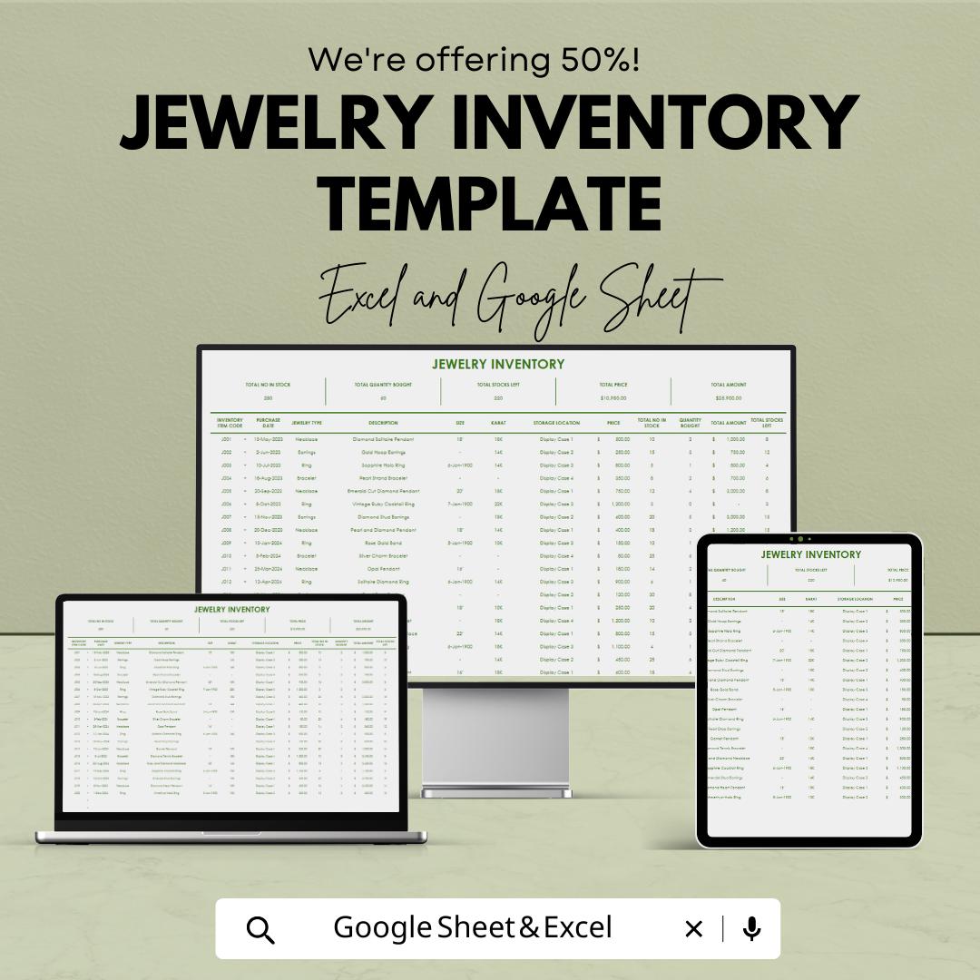 Jewelry Inventory Template | Excel & Google Sheets Jewelry Stock Tracker | Boutique Inventory Spreadsheet | Jewelry Business Inventory Log