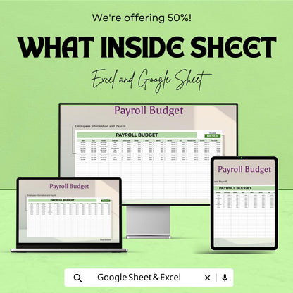 Payroll Budget Sheet – Excel & Google Sheets Template for Employee Salaries, Overtime, Bonuses, Benefits, and Subtotal Calculations
