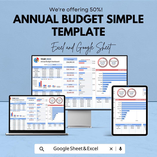 Annual Budget Simple Template | Budget Planner Spreadsheet | Personal Finance Tracker | Excel & Google Sheets